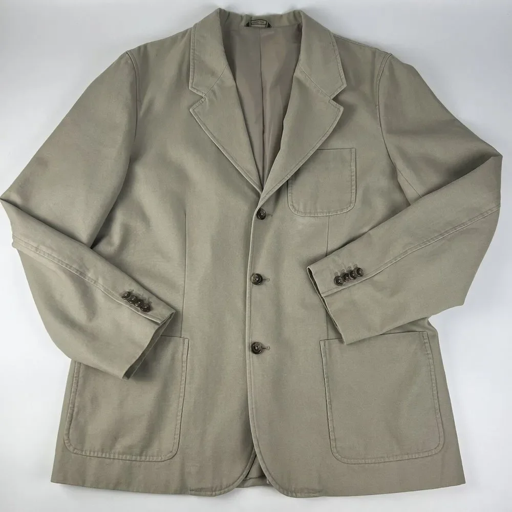 Eddie Bauer Blazer Men’s L Khaki Cotton Canvas Unstructured Casual Oversized - Picture 2 of 16